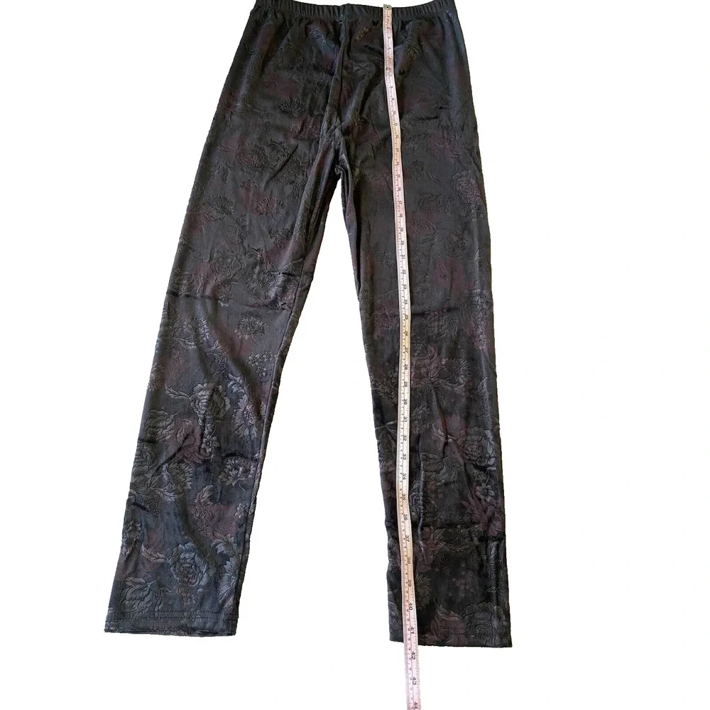 Avenue Pants Womens L/XL Soft Stretch Comfy Black Floral Whimsigoth Pull On